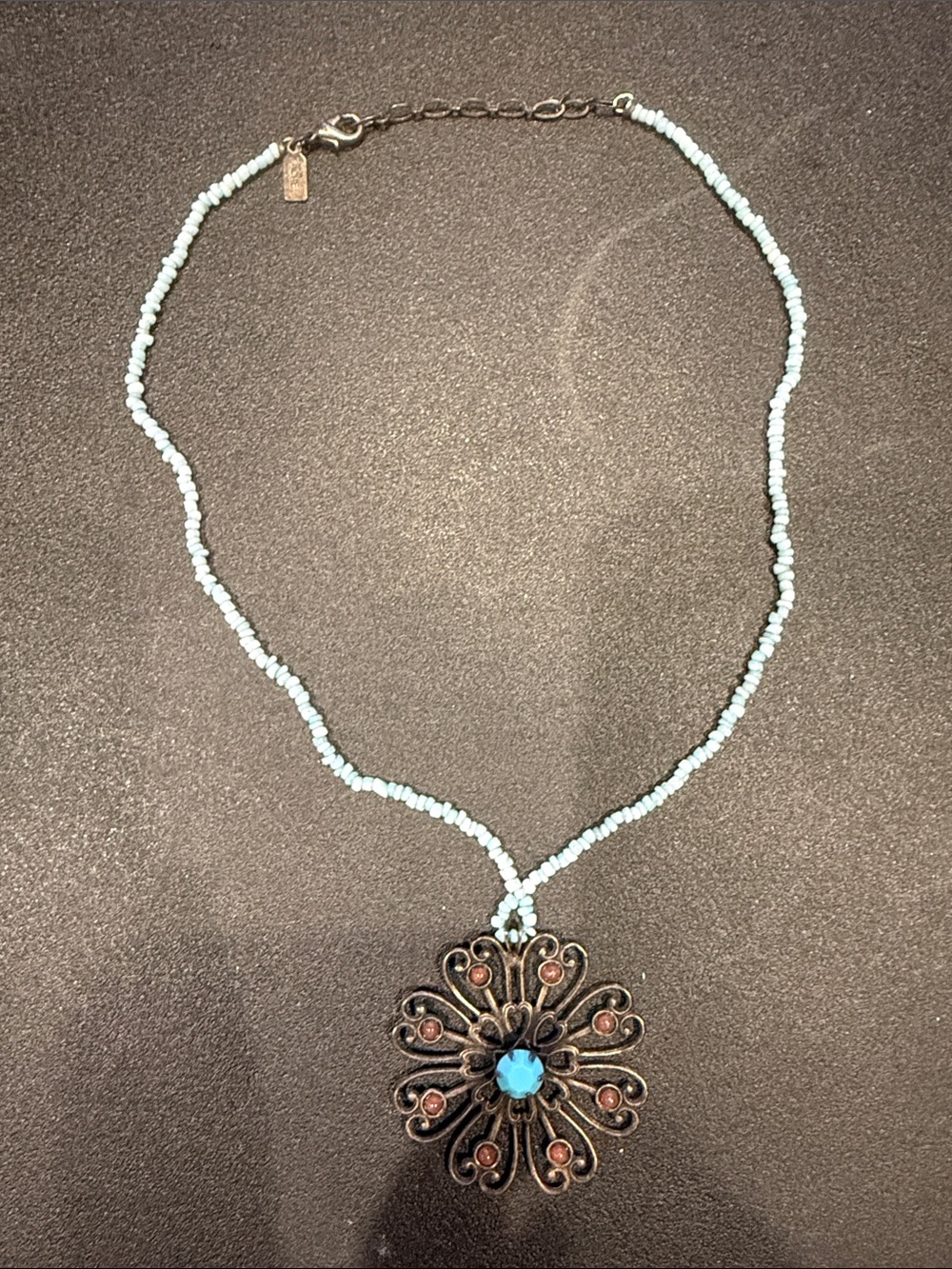 Rachel Vintage Turquoise Beaded Necklace with Floral Pendant - Women Jewelry